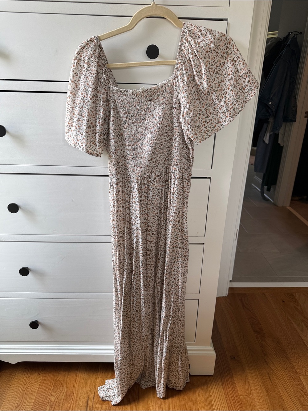 Floral Smocked Maxi Dress in Cream